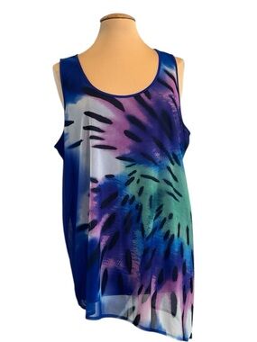 Lane Bryant multicolor, watercolor, sheer two layer sleeveless blouse plus 18